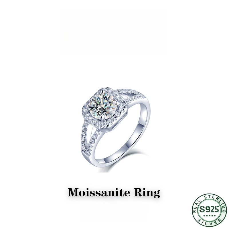Moissanite Engagement Ring 1 Carat - Bague en argent 100% S925, très