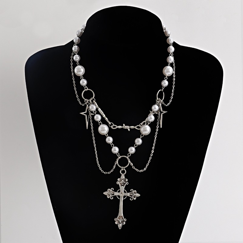 Collier pendentif croix Punk,  - Pearl Choker Necklace Vintage avis et prix